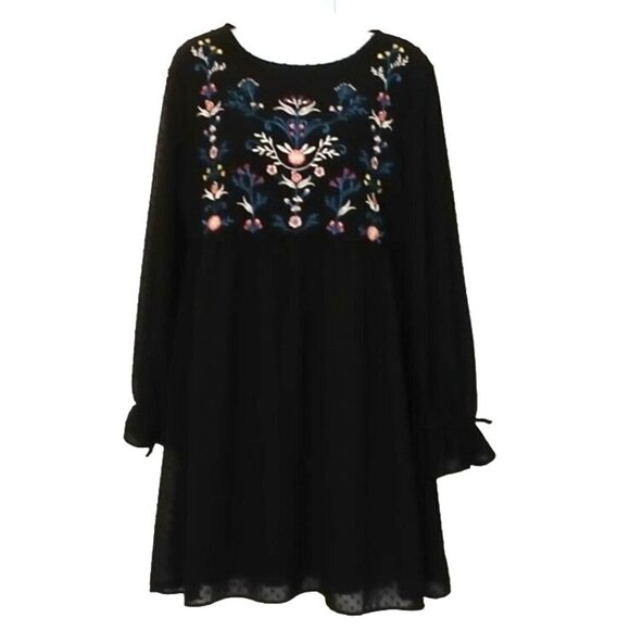 Xhilaration Dresses & Skirts - VTG Y2K Womens Mini Tunic Dress Size M Cottagecore Long Sleeve Embroider Floral